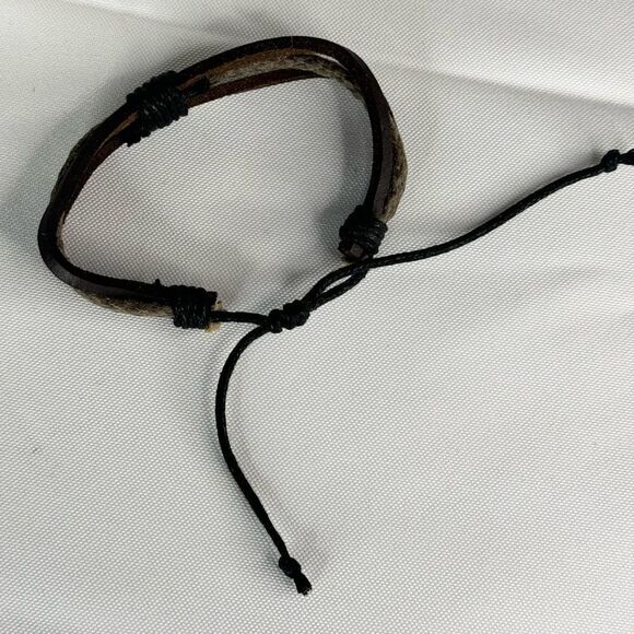Adjustable Black and Brown Faux Leather Bracelet, unisex, Boho - Picture 2 of 3